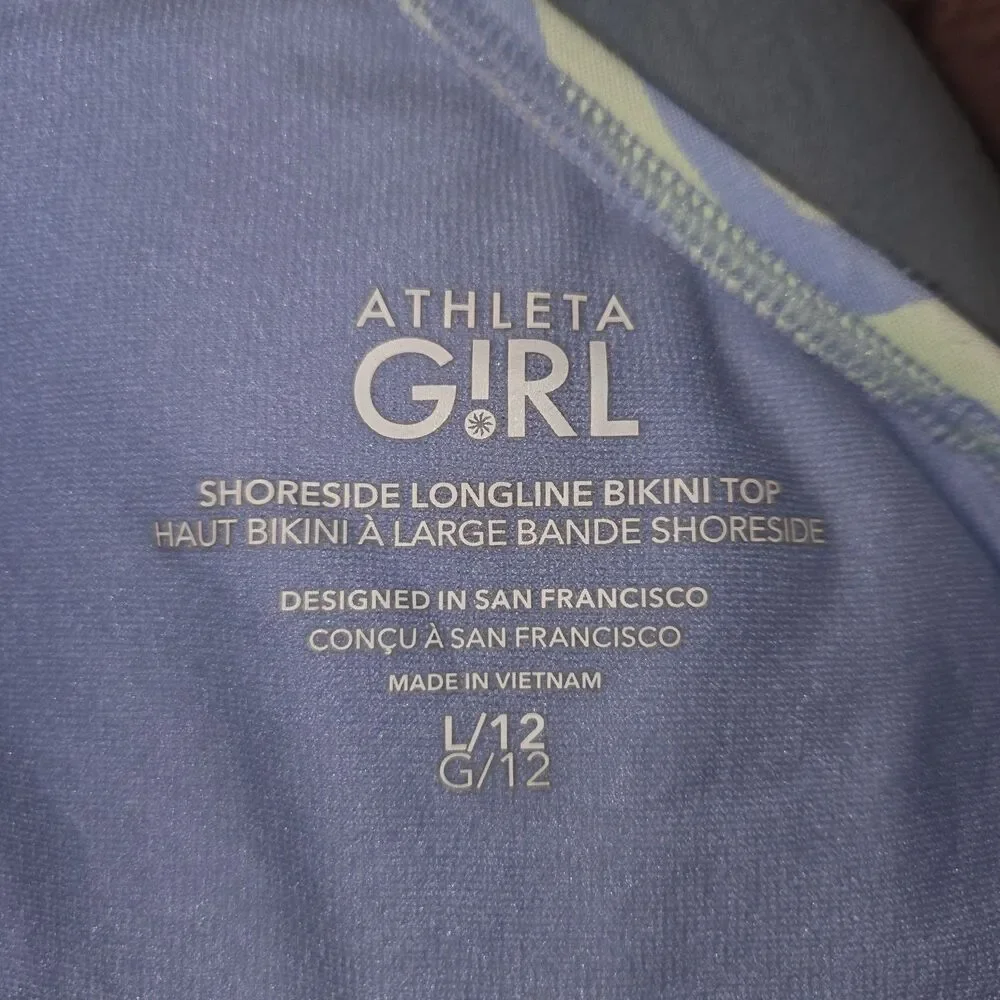 ​Athleta Girl Swim Shoreside Longline Bikini Top Size Large 12 Swirl Swimsuit